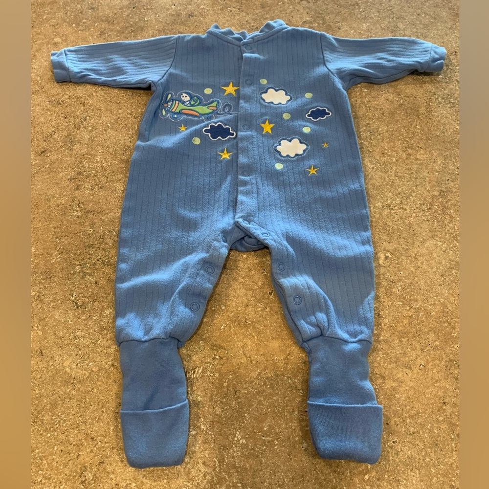 Sweet Blue Vintage Airplane Baby Sleeper - Size 6 months - 100% Cotton